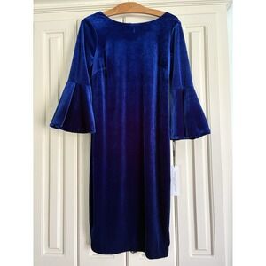 Calvin Klein Blue Velour  Bell Sleeved Mini Dress Size 8 NWT